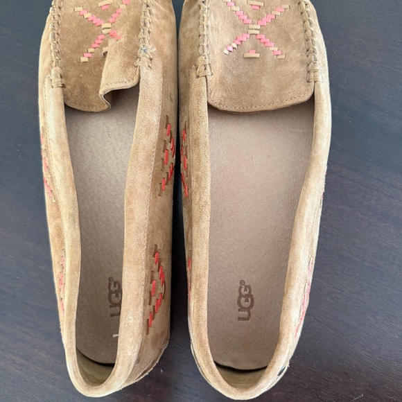 UGG Chestnut Suede Moccasin Flats with Pink Accent - Picture 7 of 8